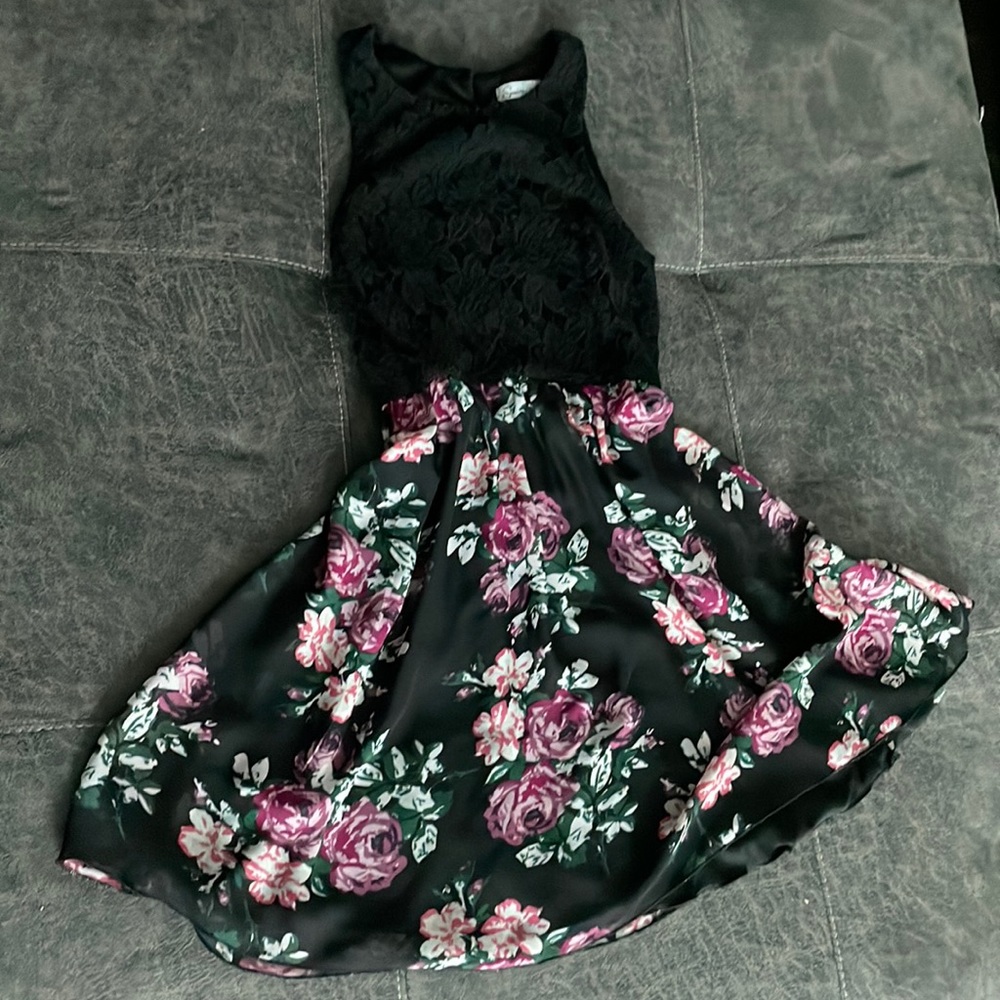 Black Floral Flare Mini Dress